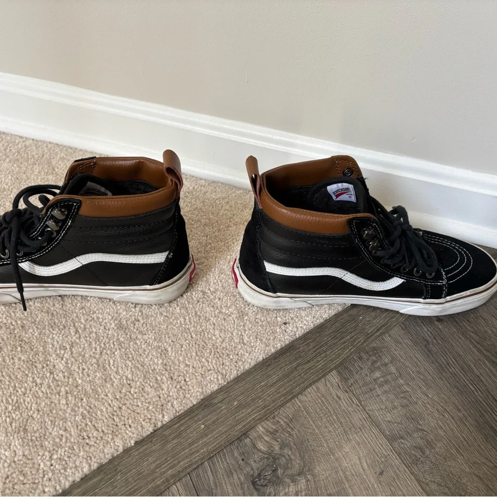 Vans Black and White High-Top Sneakers with Brown Accents - Picture 3 of 7
